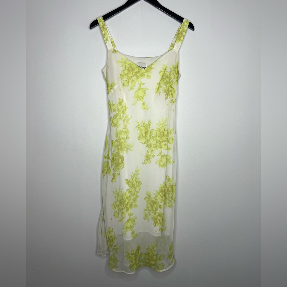 D.J. Summers Vintage 90s Green/White Floral Midi Dress Sz 10